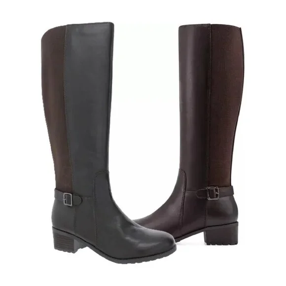 Dark Brown Leather Knee High Riding Boots Easy Spirit Chaza Size 9 Wide - Picture 1 of 10